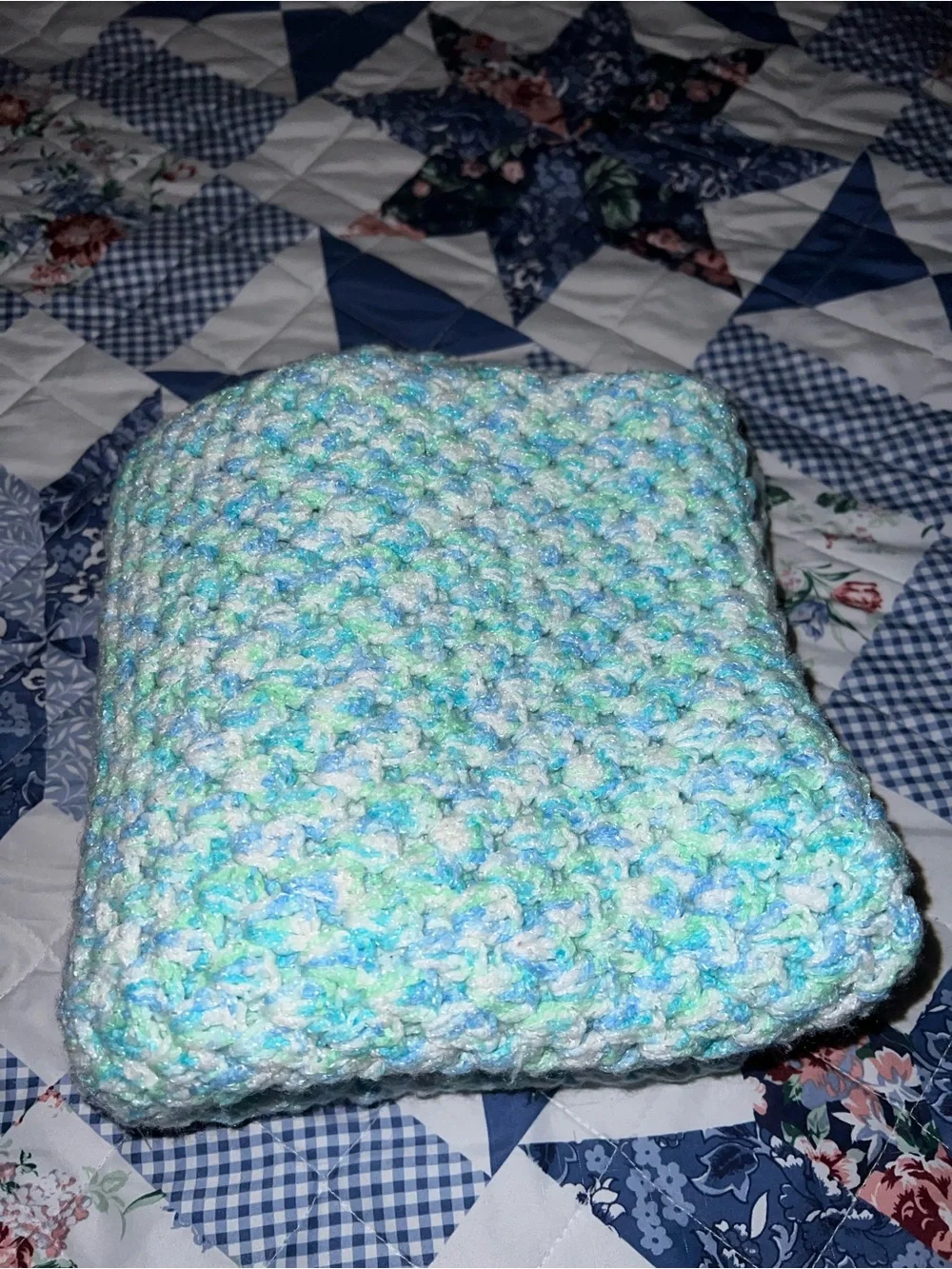Handmade Blue & Green Crochet Throw Blanket
